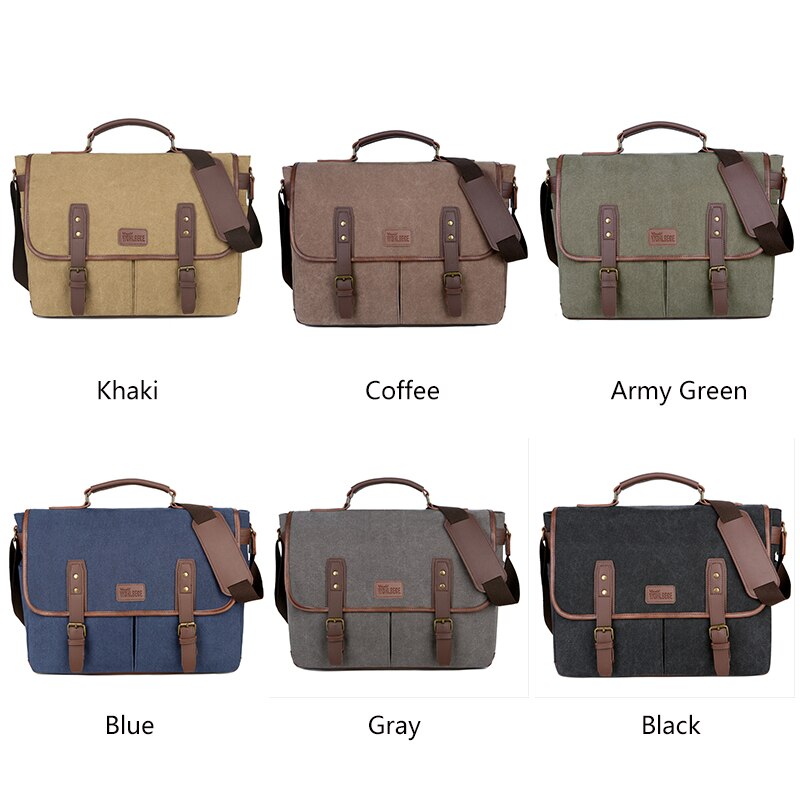 Vintage Mannen Aktetassen Canvas 14 Inch Laptop Tassen Draagbare Tas Voor Mannen Business Aktetas Schoudertas