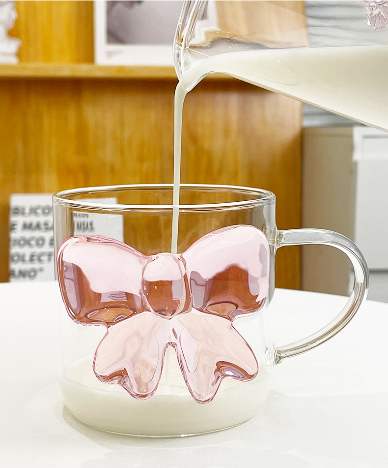 Pink large Bow Glass Decor Glass Cup Goblet Bow Handle Glasses Heat-resistant High Borosilicate Dessert Ice Cream Bowl: Red