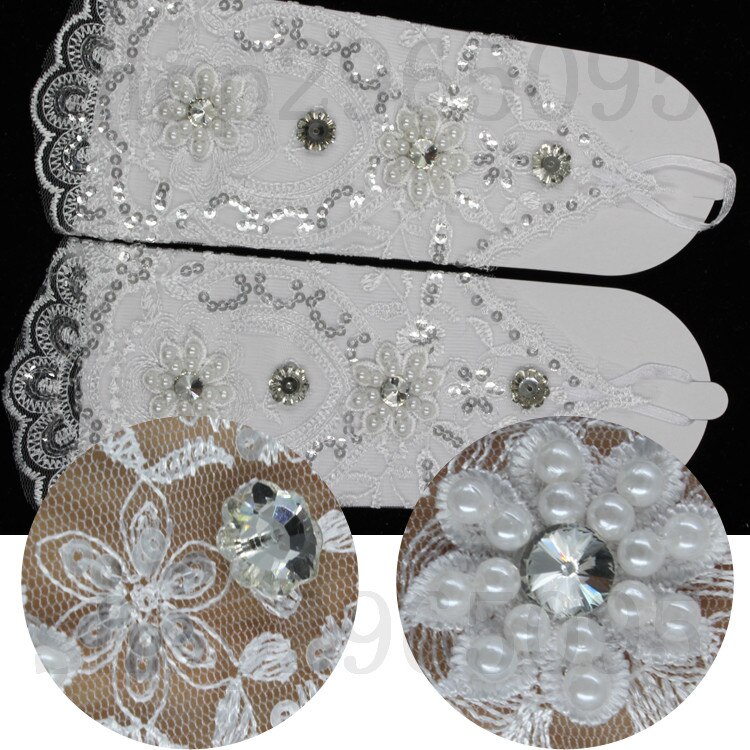 ZUOYITING White Lace Princess Bridal Gloves Female Long with Sequins Wedding Dresses Gloves Wedding Accesories