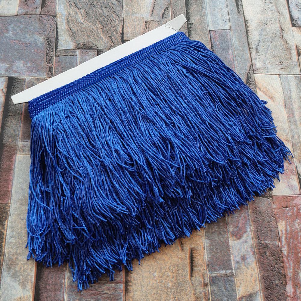 Flecos de encaje de 20CM de largo, 1 metro, 10 colores, poliéster, flecos, para vestido, accesorios de cortina de ropa: Blue