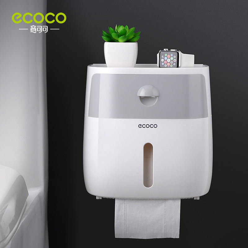 ecoco Wall-Mounted Tissue Box, Waterproof Tissue Dispenser, Paper Towel Holder, Bathroom Tissue Box with Drawer,Bathroom Storage: gray