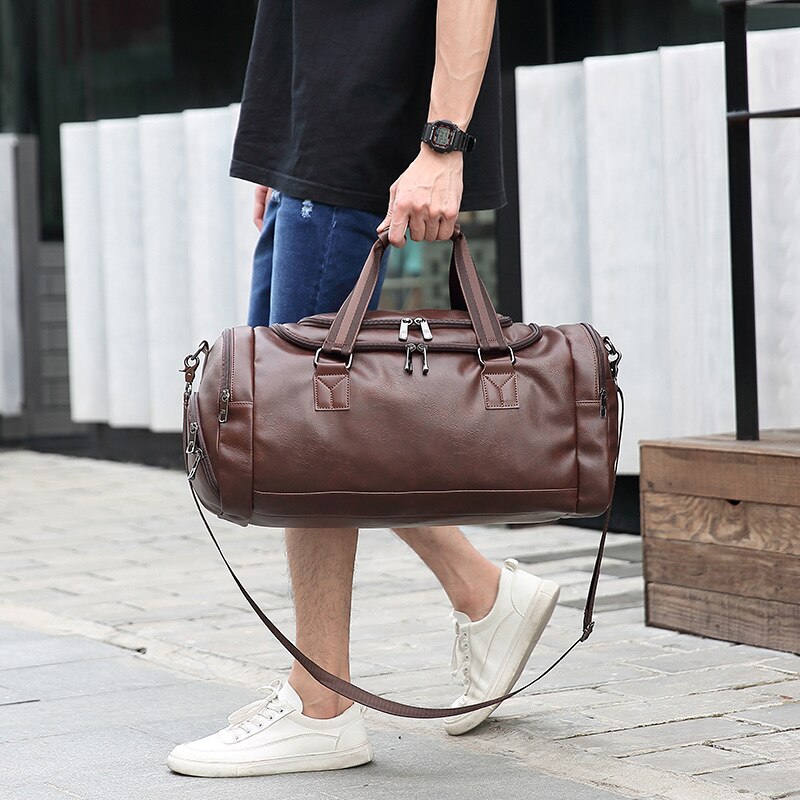 Sports Fitness Bags for Men Gym PU Handbag Travel Duffle Luggage Waterproof One Shoulder Crossbody Bag Men Outdoor Weekend Blosa