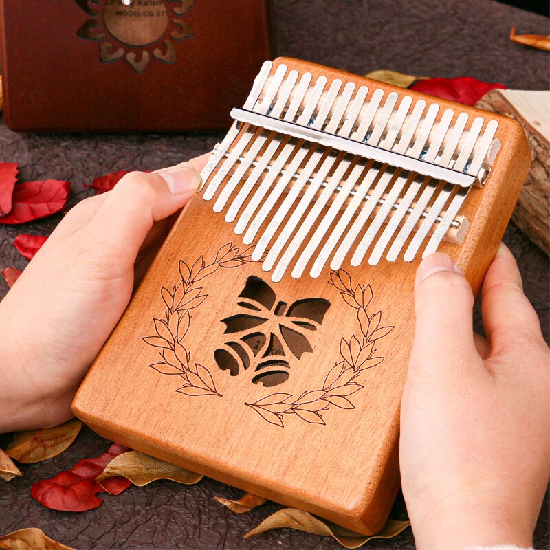 Mbira-instrumento Musical de madera de caoba africana, instrumento de percusión de 17 teclas con dedo, Sanza Mbira Carlimba, fácil de jugar con libro de aprendizaje