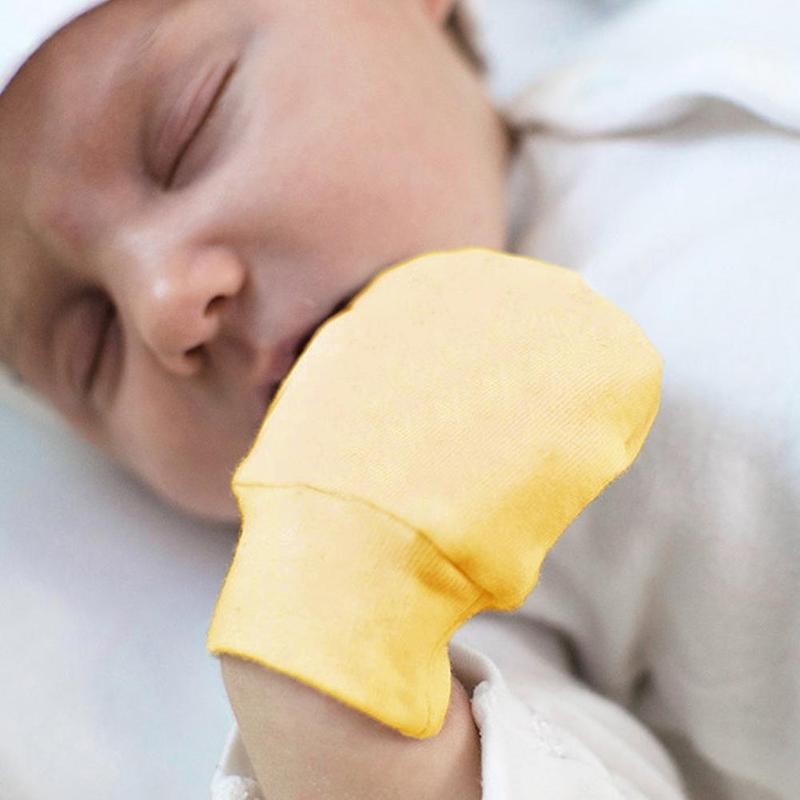 2-piece Set Of Color Hooded Anti-scratch Gloves Hat Beanies Gloves Newborn Cotton Hat And Soft Cotton Winter War A1S3