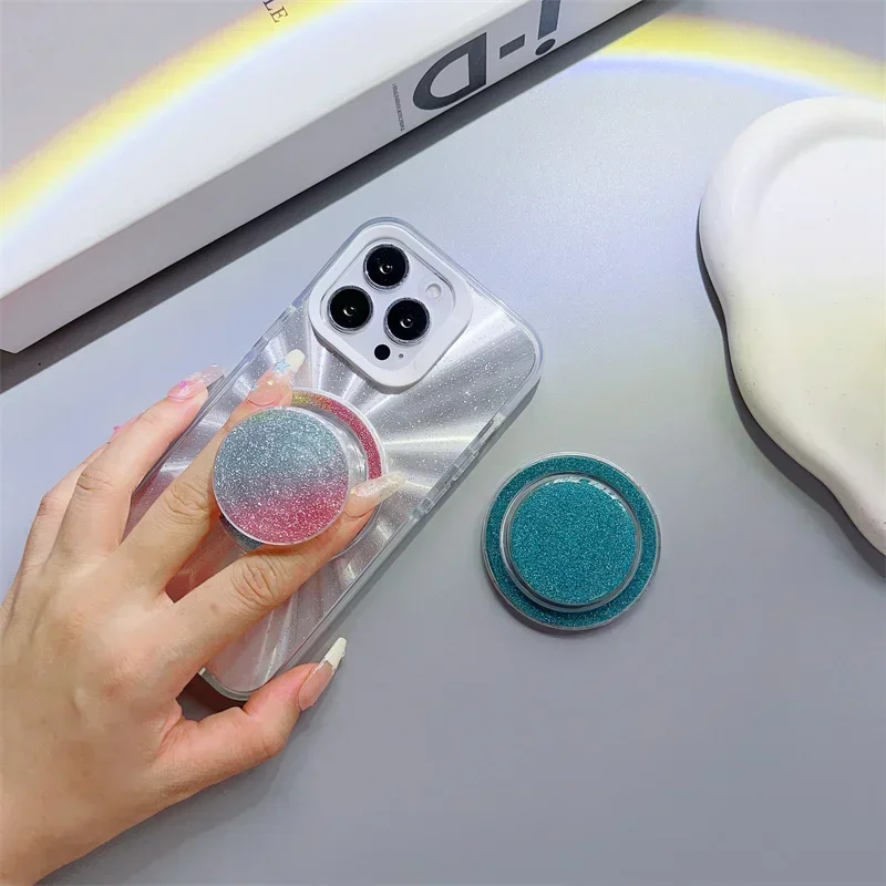 Glitter Magnetic Folding Mobile Phone Grip Holder Socket Pocket Support for Magsafe IPhone Macsafe Ring Finger Expanding Stand