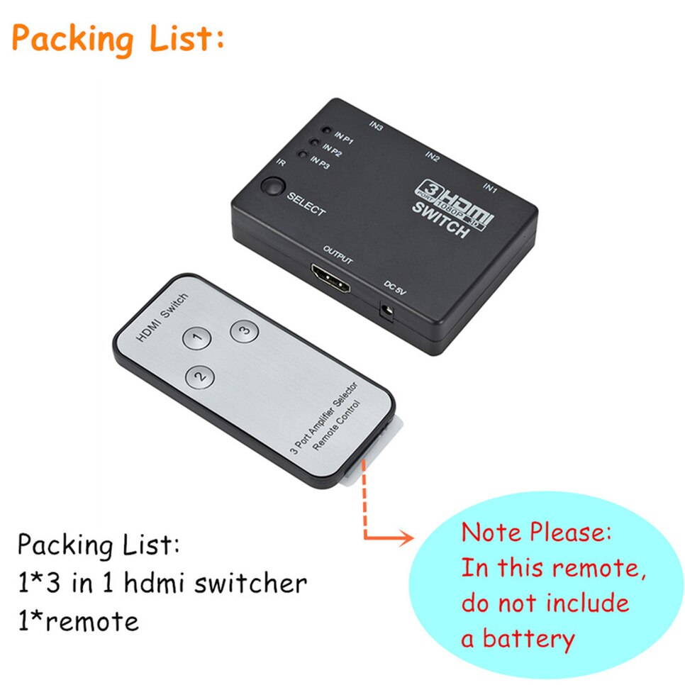 Hdmi Switcher 3 In 1 Out Hub Box Auto Switch 1080P Hd 1.4 Met Afstandsbediening 3in1 Hdmi splitter Voor Projector Hdtv XBOX360 Dvd