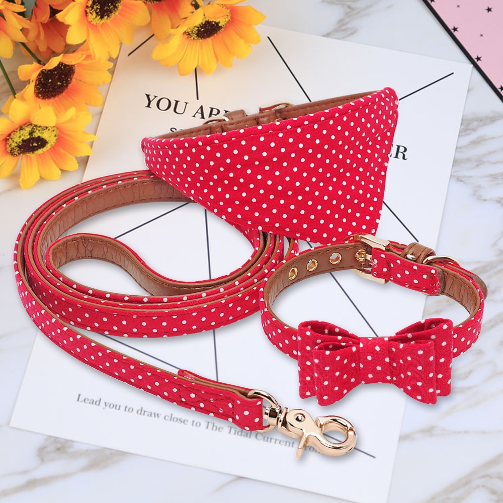 Hond Kat Bandana Kraag Hond Wandelen Leash Leuke Polka Dot Strik Lederen Halsbanden Leash Set Voor Kleine Middelgrote Honden dierbenodigdheden