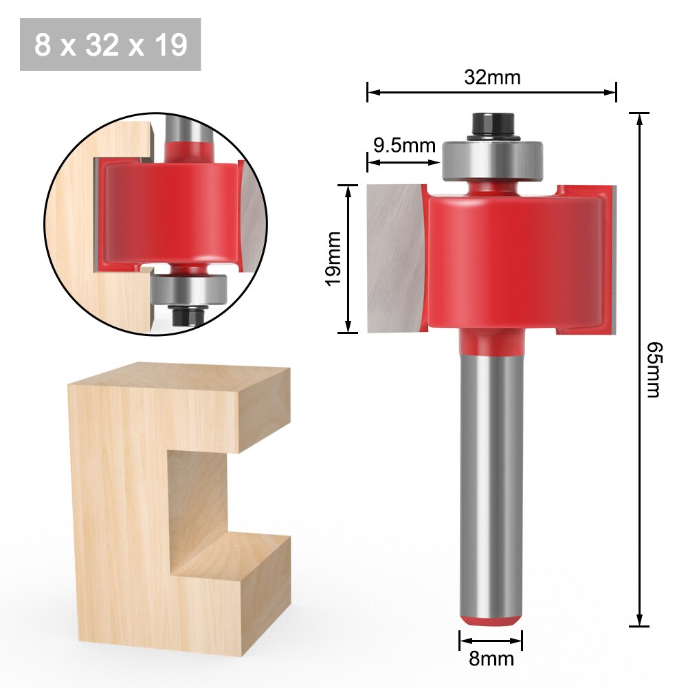 Fresa de madera de rodamientos tipo T de mango de 8mm, broca de conejo de grado Industrial, herramienta de carpintería, brocas de enrutador para madera, 1 ud.: 8X31.7X16