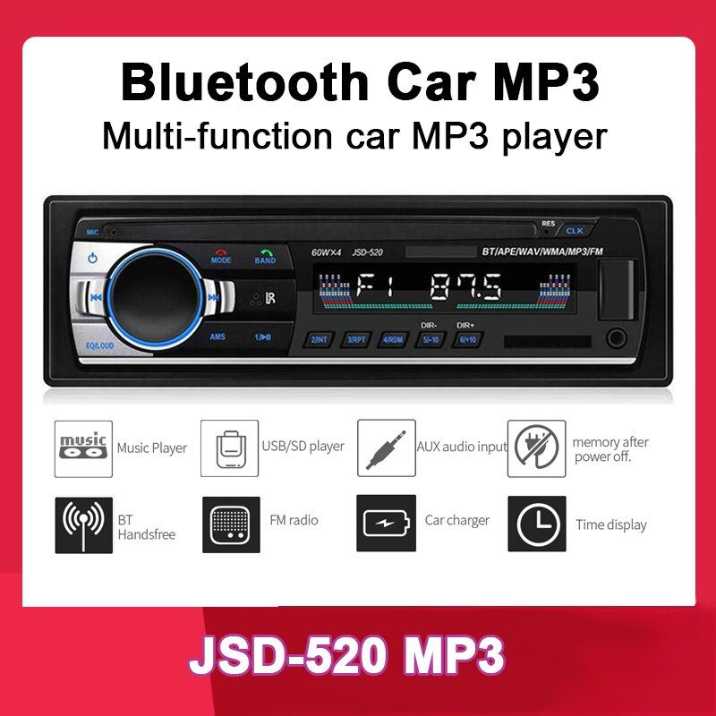 Bluetooth car Radio Car MP3 Player FM Stereo Handsfree USB AUX SD AUXIN folder play function Remote Control Universal 1 Din