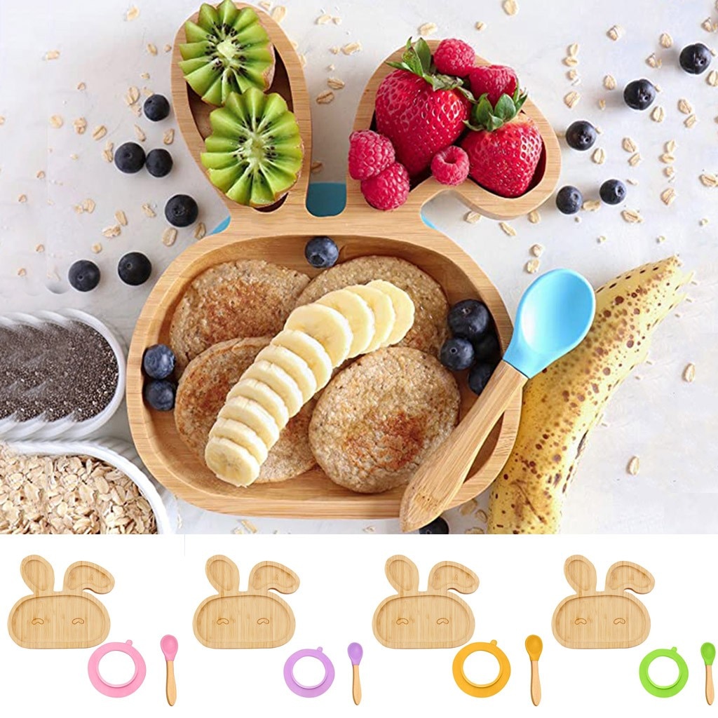 Baby Peuter Bamboe Schapen Plaat Siliconen Zuig Voederen Kom Zuig Lepel Set Creatieve Servies Keuken Accessoires Gereedschap #30