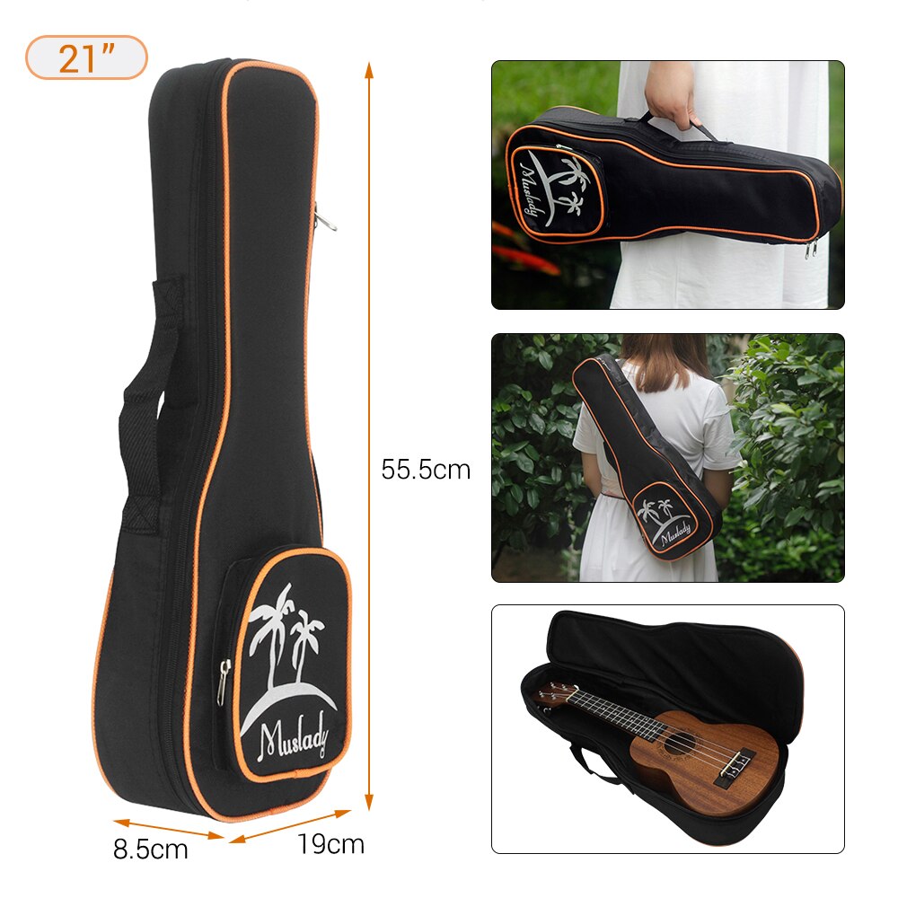 Muslady-Ukelele Soprano de madera de caoba, 21 pulgadas, con bolsa de transporte, sintonizador de cuerdas, púas de celuloide,
