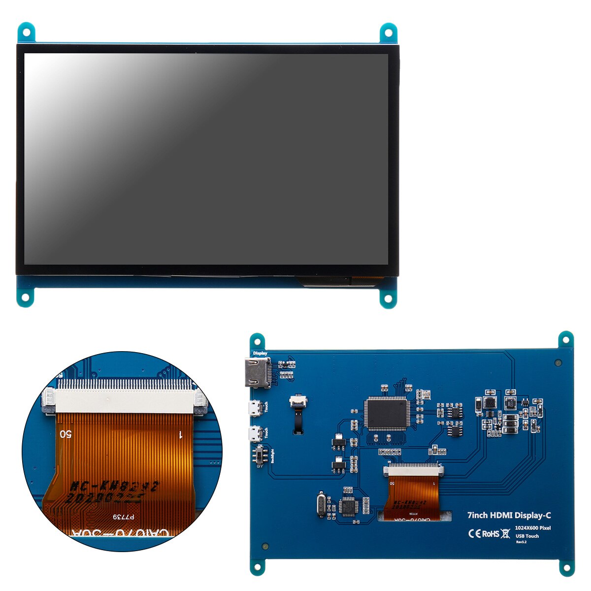 For Raspberry Pi 4B/3B+ 7 inch Touchscreen LCD Module 16:9 1024*600 Resolution Capacitive Touch Panel Capacitive Touch Screen