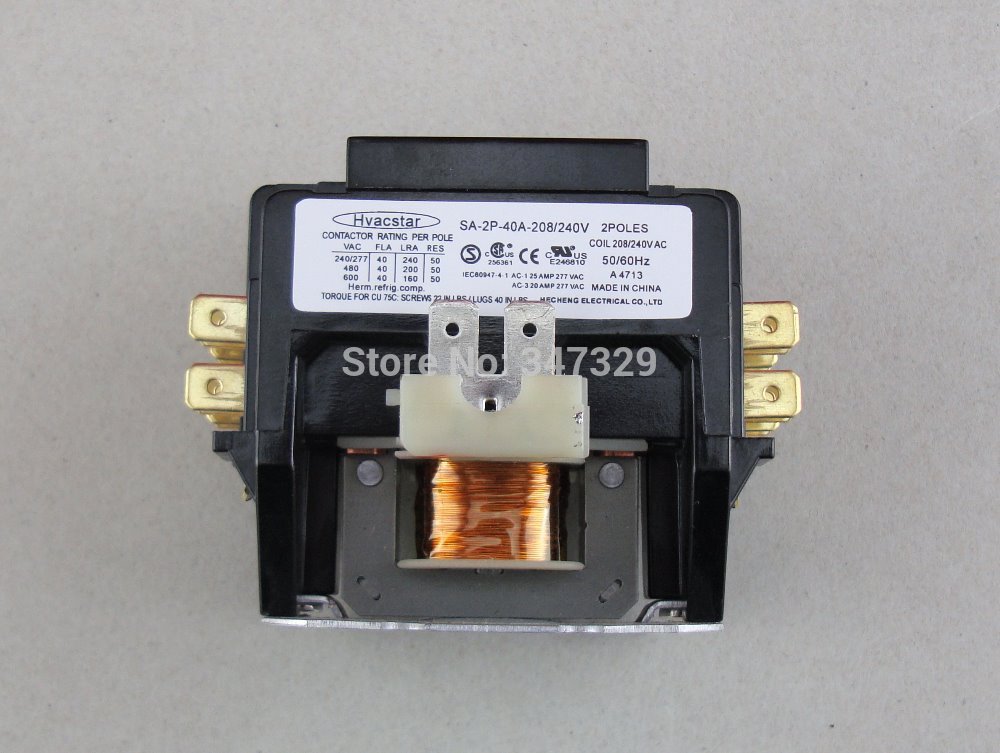 Hvacstar SA-2P-40A-208/240V Definite Purpose Contactor 2Poles 40FLA 208/240V AC Coil , DP Contactor, Air Conditioner Contactor
