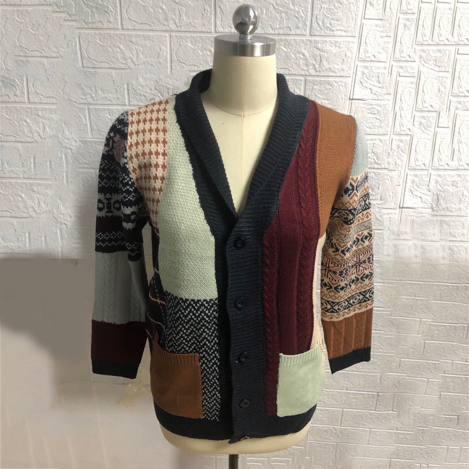 Pull à capuche en tricot Style ethnique pour homme, Vintage, Cardigan, veste, Patchwork, vêtement d&#39;extérieur, automne