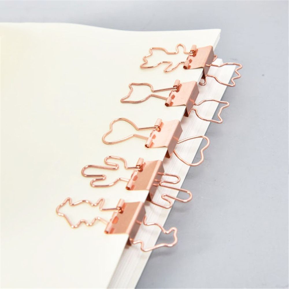 10pcs Cute Binder Clips Cat Hollow Out Cactus Penguin Shape Metal Binder Clamp Bookmark Kawaii Stationery School Office Supplies