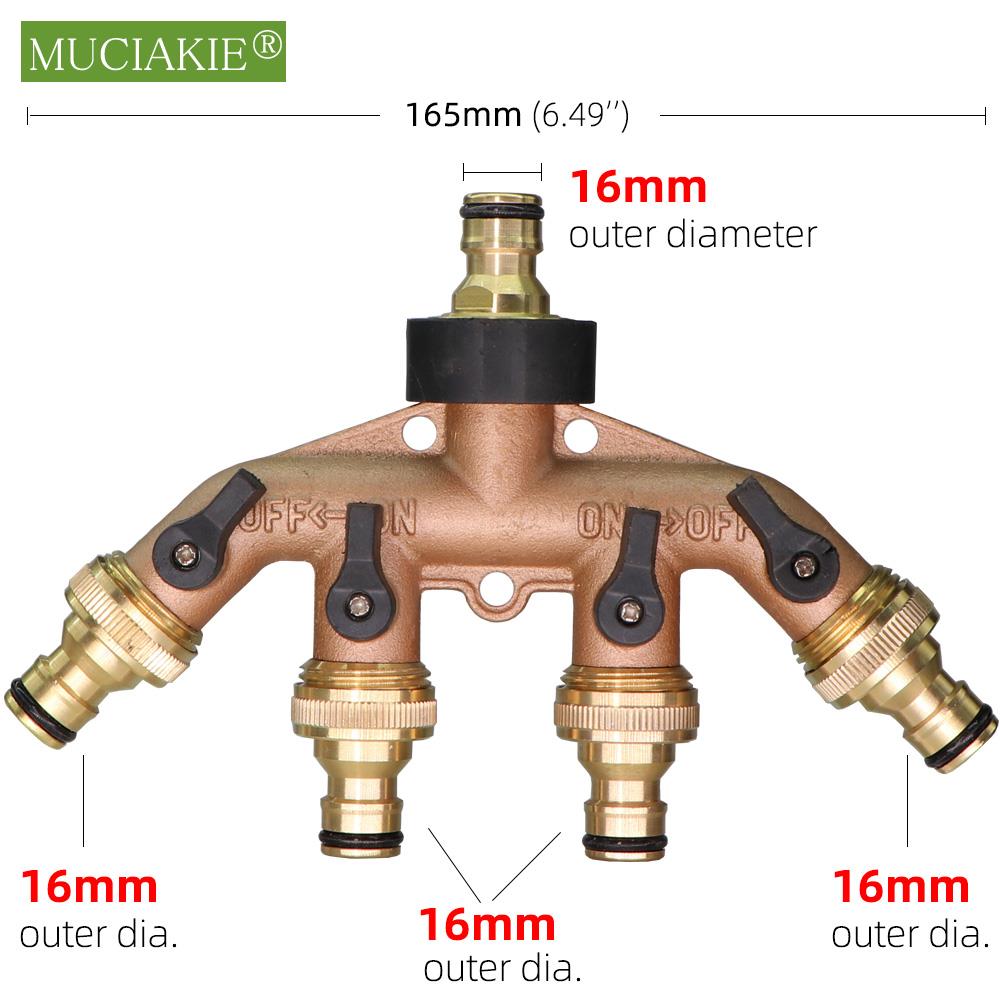 Deviatore per tubo da giardino a 4 gareggiare 100% ottone massiccio con rubinetto esterno filettato deviatore per tubo dell'acqua deviatore valvola in poi-spento indipendente