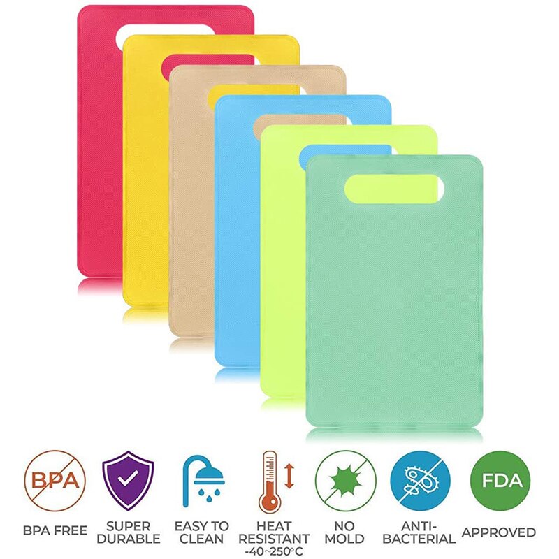 6 Pcs Chopping Board Flexible Plastic BPA Free Antibacterial Colour Coded Non-Slip for Fish Bread Vegetable Fruit Kitchen Tools