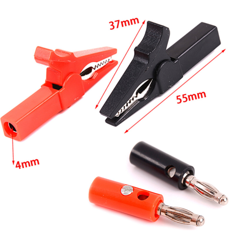 4pcs/Set With 4mm Banana Plug Cable Clips 55mm Alligator Clip + Banana Plug Test Probe Alligator Clips