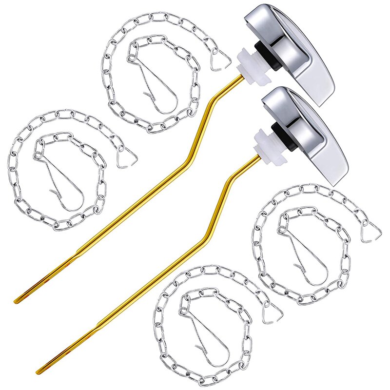 2 Pieces Toilet Flush Lever Toiletspoeling Handvat Vervanging Met 4 Stuks Rvs Baffle Kettingen (Side Mount): Default Title