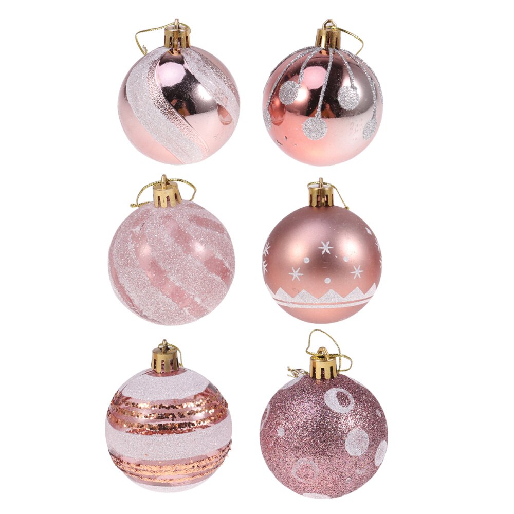 24Pcs 6cm Christmas Balls Hanging Decoration Christmas Tree Ornaments for Party Prom Rose Gold Pattern