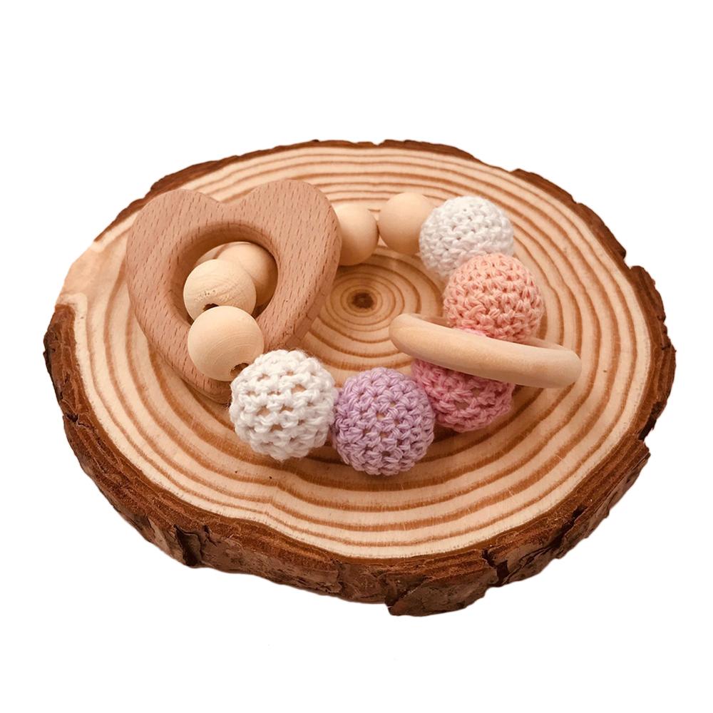 Tre baby tenner pleie armbånd søt tyggering leketøy perler bitringer baby rangle munnpleie tenner trille barnevogn tilbehør