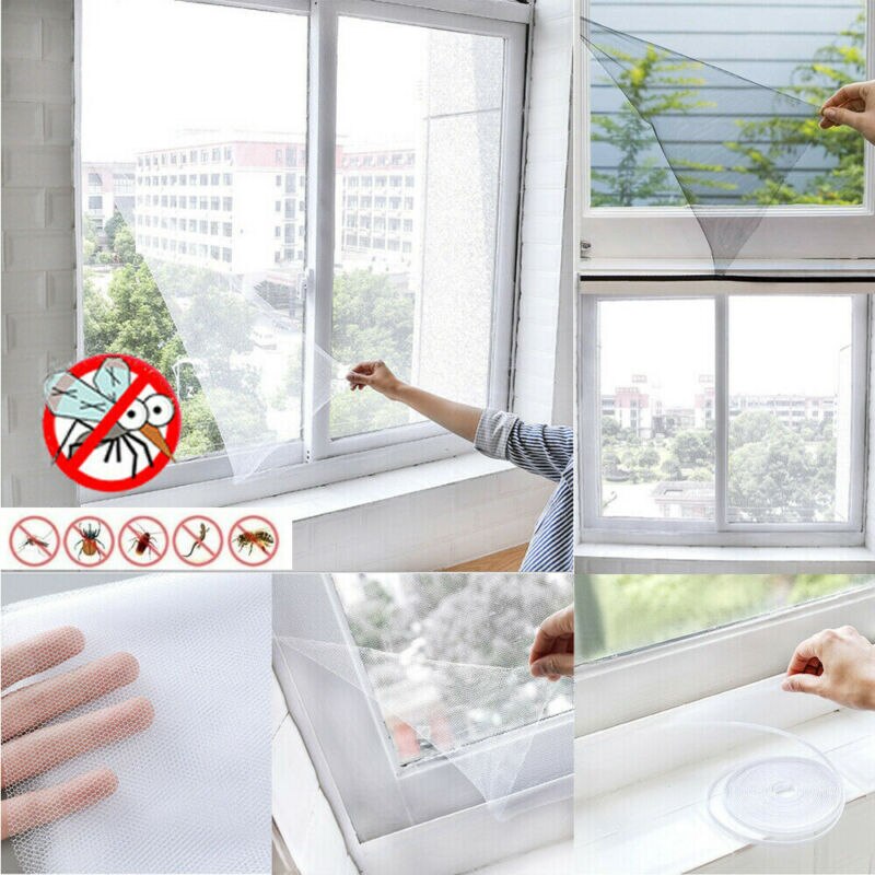 Adjustable Window Screen Net Mesh Curtain Protector For Bugs Fly Mosquito Insect Cover Sticky Removable Washable Invisible