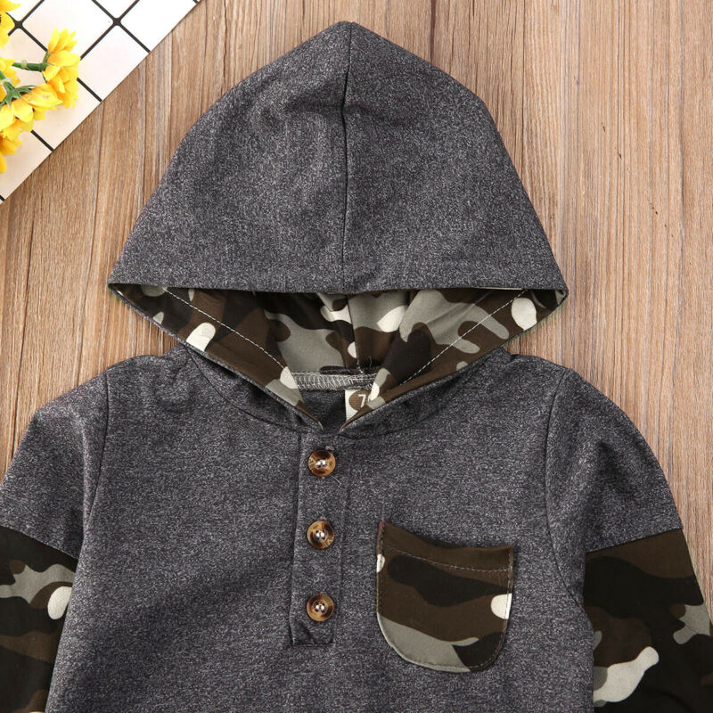 Baby Spring Autumn Clothing Newborn Infant Baby Boy Girls Kid Camouflage Long Sleeve Hooded Button Pockets Romper Winter Warm