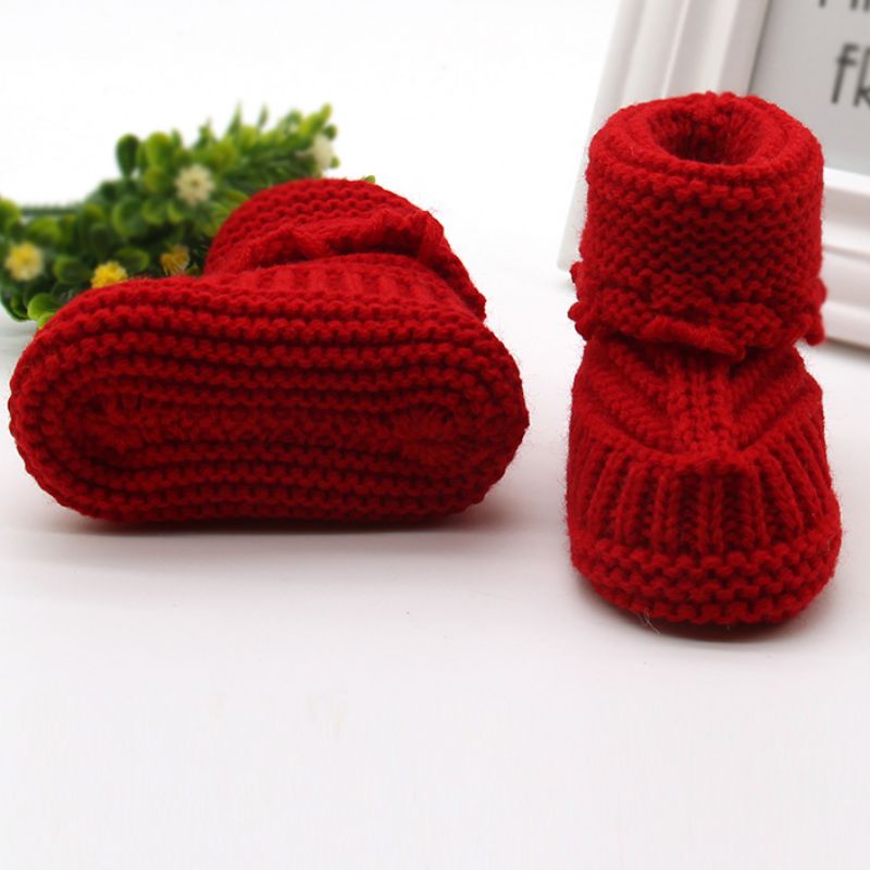 Botas de lana tejida de croché para bebé, zapatos de cuna de lana con lazo, botines de invierno abrigados, 0-6M