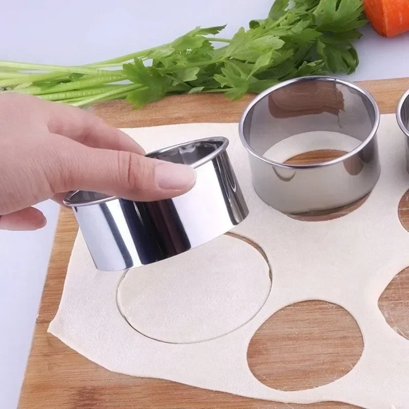 Juego de moldes redondos de acero inoxidable para cocina, cortador de galletas, repostería para hornear pasteles, albóndigas DIY, herramientas de corte de piel, 5 piezas por juego