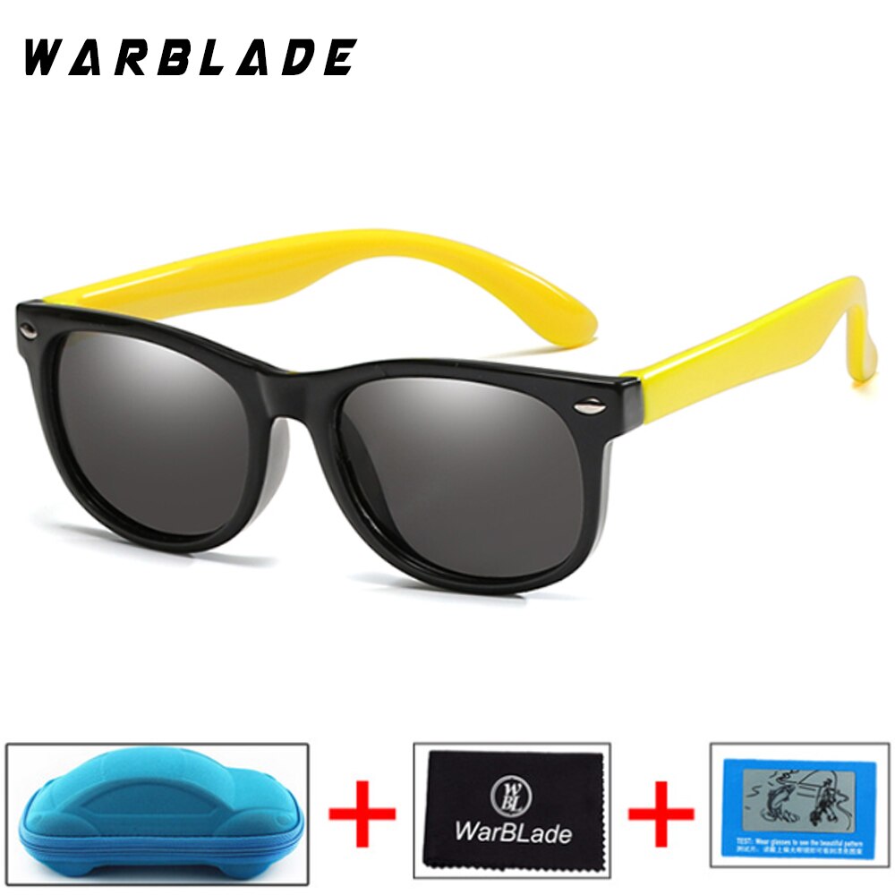 Gafas de sol polarizadas WarBlade para niños, gafas de sol para niños, gafas irrompibles de seguridad de silicona para bebés, gafas UV400 con caja: black yellow