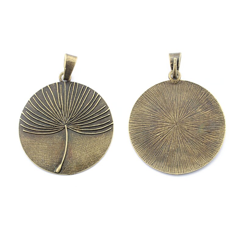 2pcs Carved Dandelion Pattern Large Round Pendant For Diy Necklace Jewelry Making Material: antique bronze