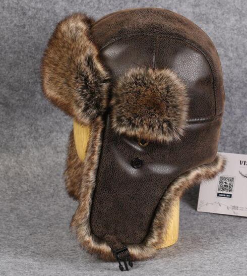 Seizoen Korting Pu Lederen Faux Fur Aviator Russische Ushanka Hoed Voor Ernstige Expedities Winddicht Warm Fit Mannen Vrouwen 56- 61 Cm