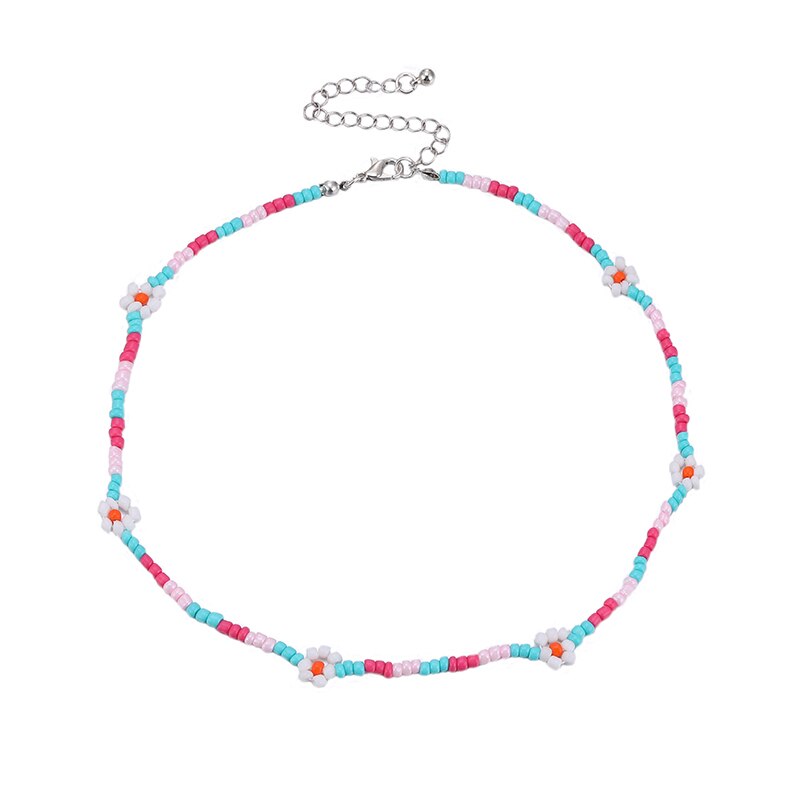 Wgoud Korean Sweet Colorful Little Daisy Acrylic Flowers Boho Beaded Clavicle Necklaces for Women Girls Jewelry