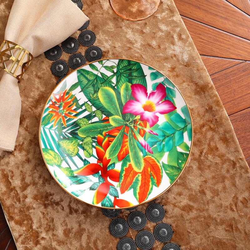Platos de cerámica de la selva tropical, vajilla de superior, juego de platos para servir, cuencos decorativos para decoración del hogar, bandeja de baratijas: 8 inch plate