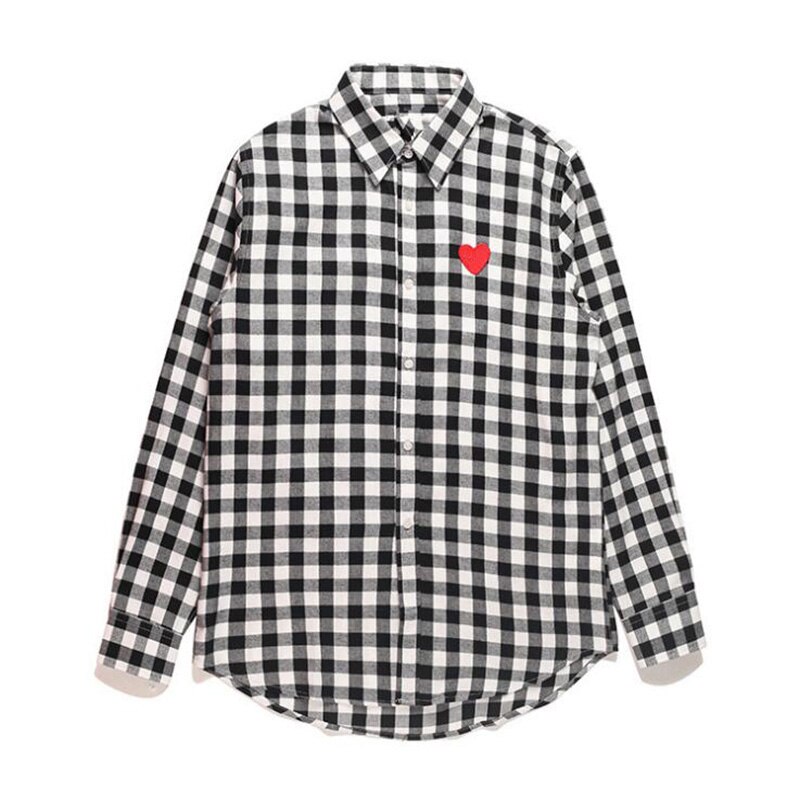 (Hebben Ogen) mannen Vrouwen Shirt Lente Zomer Dunne Liefde Borduren Bijpassende Plaid Revers Single-Breasted Lange Mouwen Katoenen Shirt