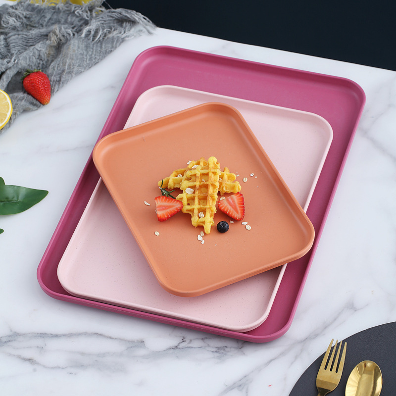 Plastic Tray Rectangular Tray Wheat Straw Eco-friendly Bread Pan Plastic Storage Tray Cup Food Kitchen Organizer Supplies