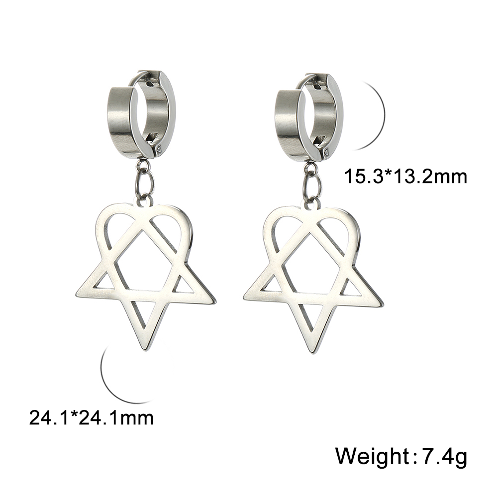Lucktune Heartagram Star Dangle Clip Earrings Women Stainless Steel Heart Pentagonal Earrings Couple Goth Jewelry Birthday: Light Yellow Gold Color