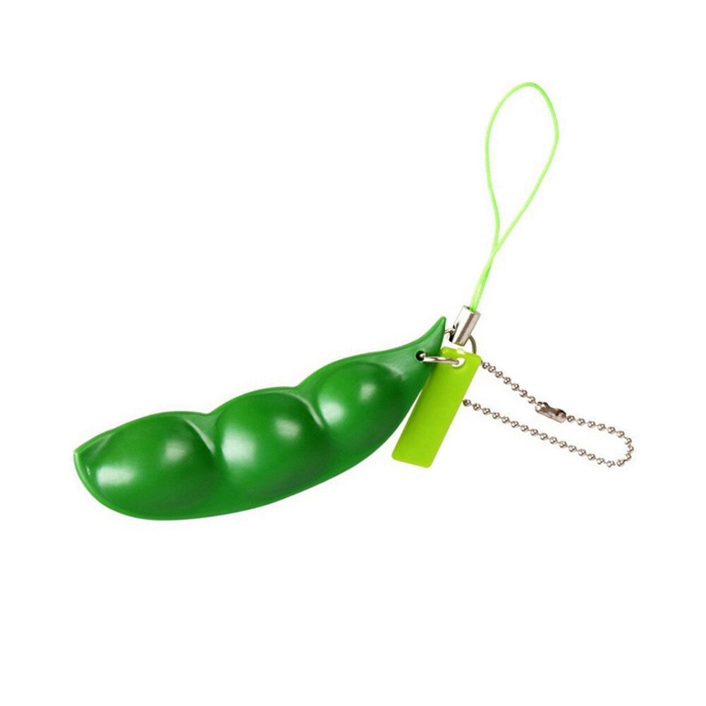 1 Pack Creatieve Squeeze Bean Sleutelhanger Praktische Fidget Speelgoed Stress Verlichten Erwt Keten Speelgoed voor Kinderen Volwassenen Groen