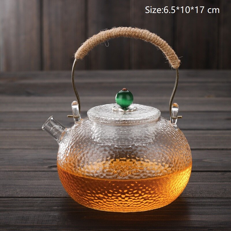 Tea Pot Set Heat-resistant Glass Jug Can Be Heated Bamboo Lid Large Capacity Borosilicate Glass Kongfu Tea Set Kitchen Supplies: F