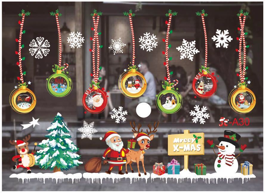 Large Merry Christmas Wall Sticker Stylish Santa Window Room Decoration PVC Year Home Decor Removable: D
