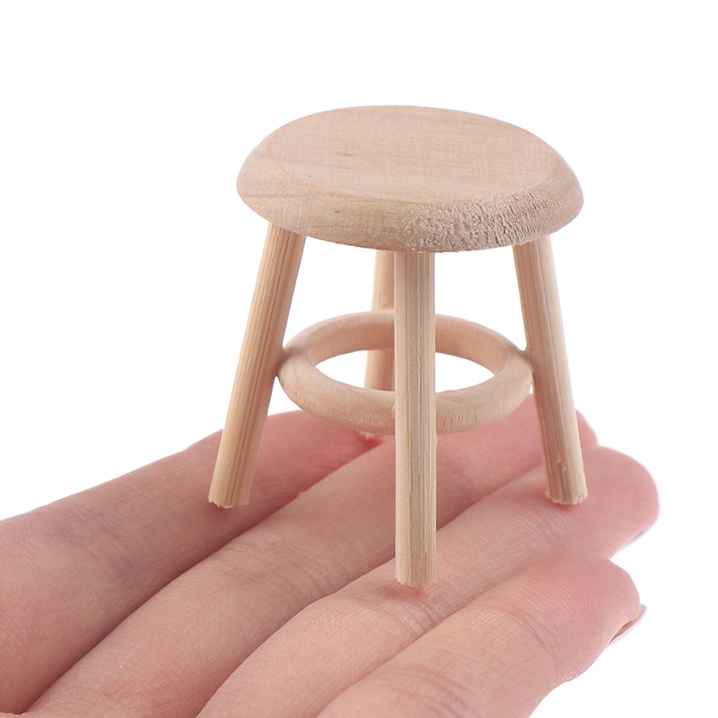 Wood 1pc 1/12 Dollhouse Miniature Furniture Round Stool Chair for Kids Pretend Play Toy 1:12 > 3 Years Old Finished Goods Unisex