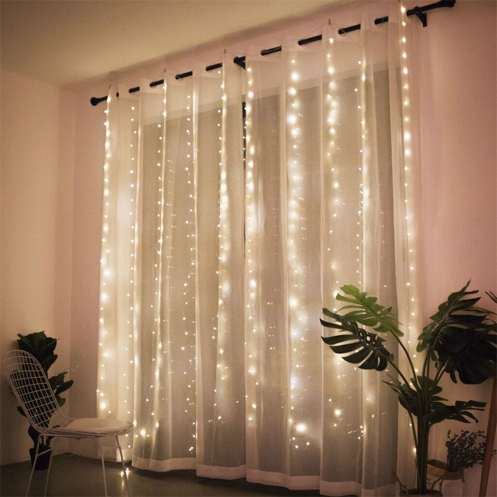 Gardiner til stue hjemme tekstil doble gardiner ledet fest bryllup gardin fe lys usb streng lys  w905
