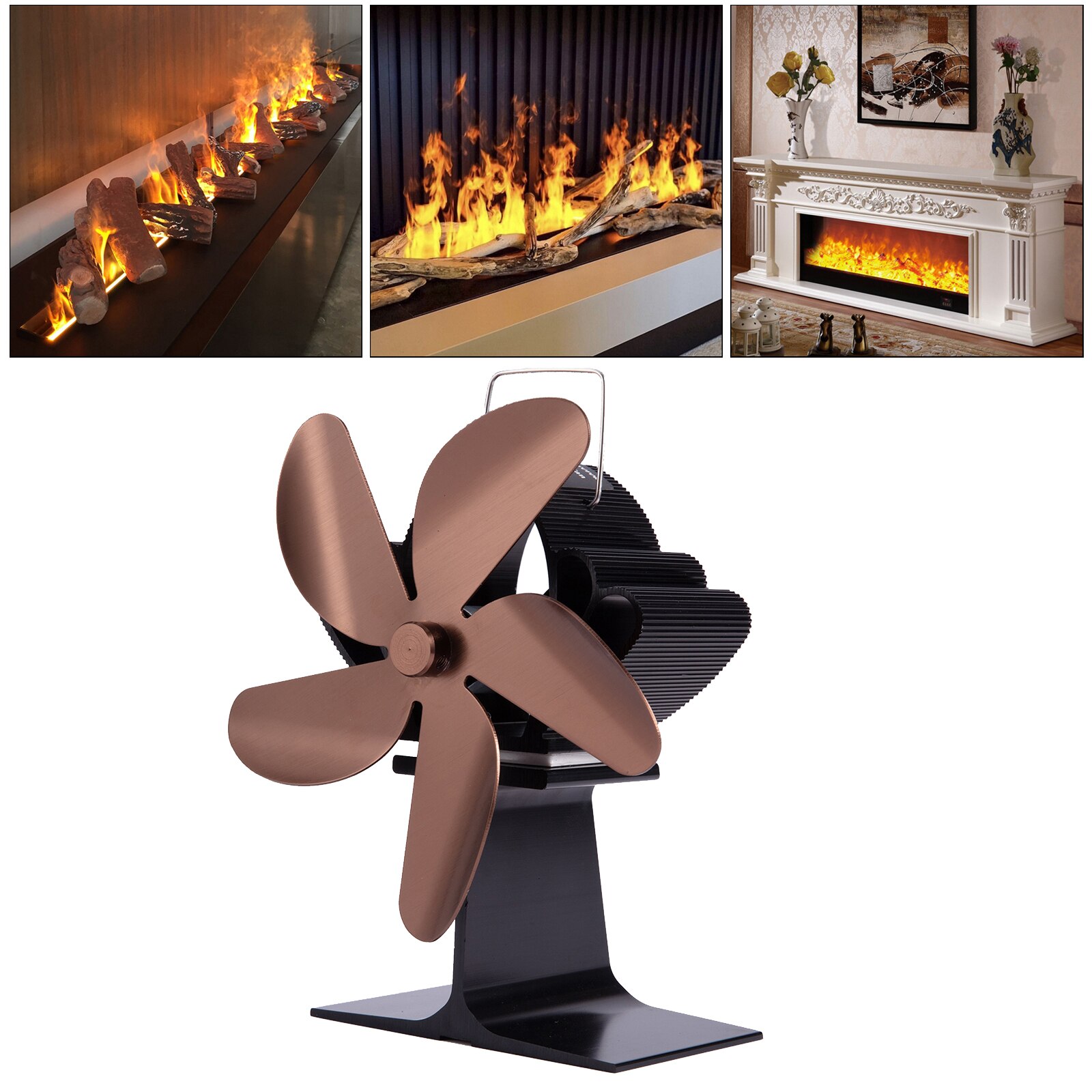 Black Fireplace Fan 4 Blade Heat Powered Stove Fan Log Wood Burner Eco Friendly Quiet Fan Home Efficient Heat Distribution: Bronze