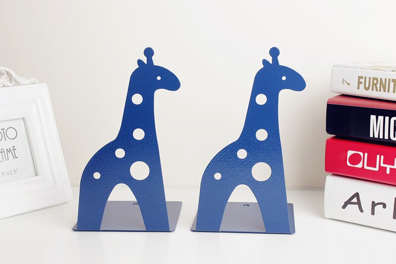 2 Pcs/Set Cute Giraffe and Elephant Book Stand Cartoon Metal Bookend Reading Book Holder Shelf: C
