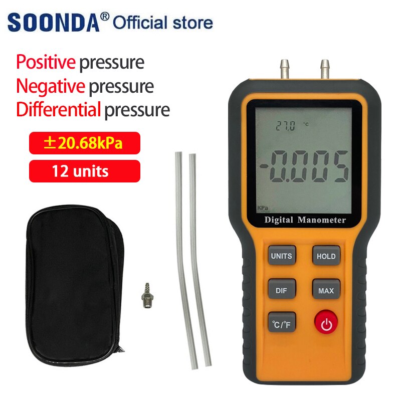Digital Manometer Air Pressure Meter Differential Pressure Gauge Kit tools Natural Gas Pressure Meter Negative pressure Gauge: 20.68kPa