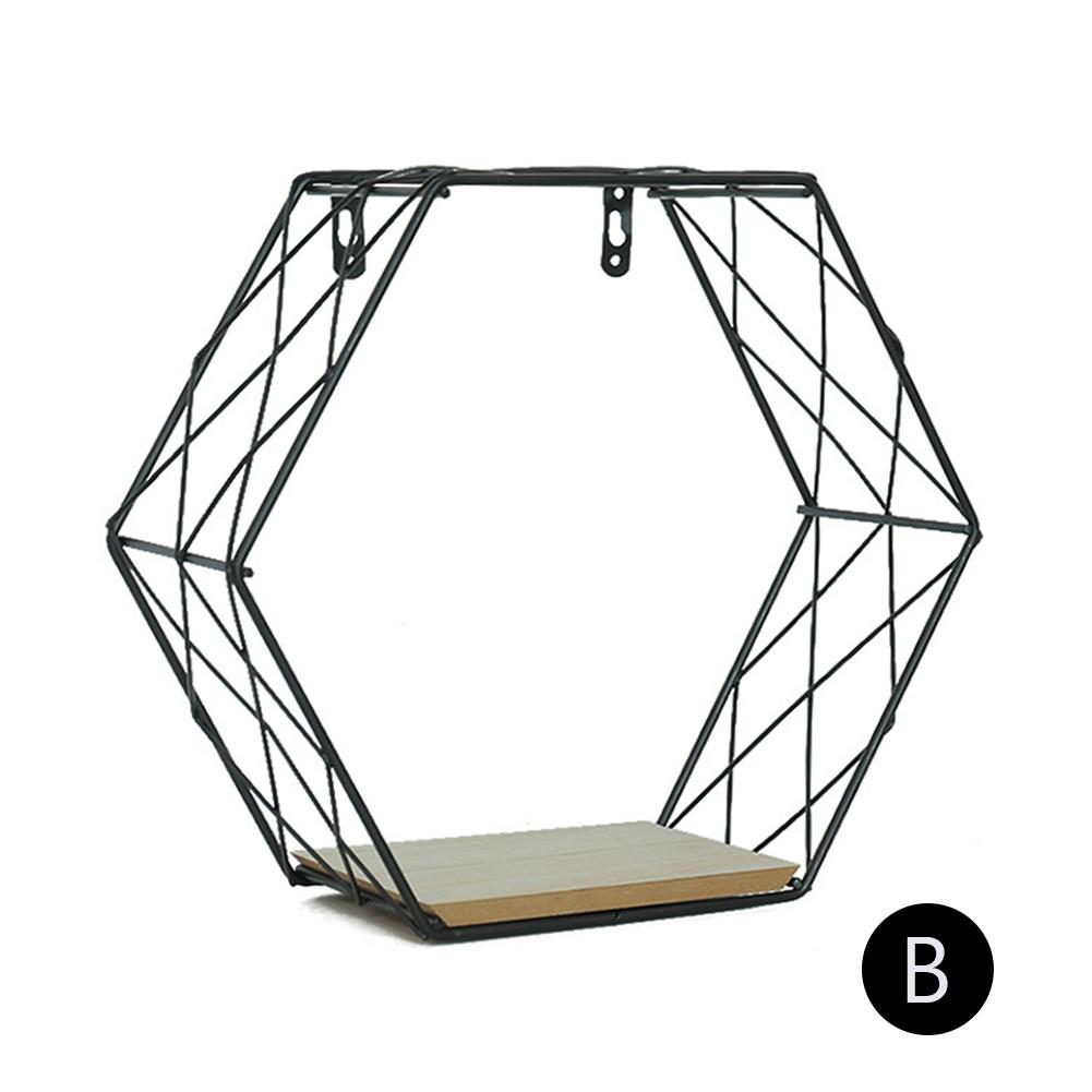 Järn hexagonalt rutnät vägg hylla kombination vägghängande geometrisk figur väggdekoration för vardagsrum sovrum: B