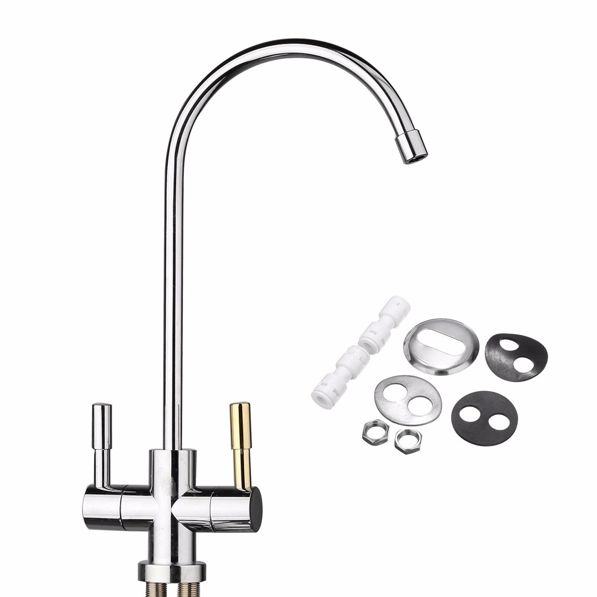 1/4 Inch Double Holes Chrome Kitchen Water Filter Osmosis Filters Parts Drinking Tap Water Filter Faucet Water Filter Tap