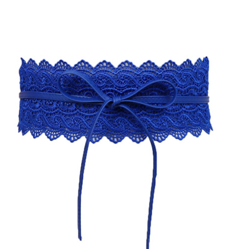 Waist Band Wide Corset Lace Belt Female Self Tie Obi Cinch Waistband Belts Lace side Butterfly tie Belt Buckle Waist Band: blue