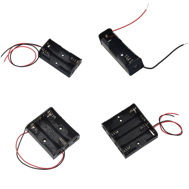 1 stks AA Power Batterij Storage Case Plastic Box Holder Leads Met 1 2 3 4 Slots Black kabels Adapters Accessoires