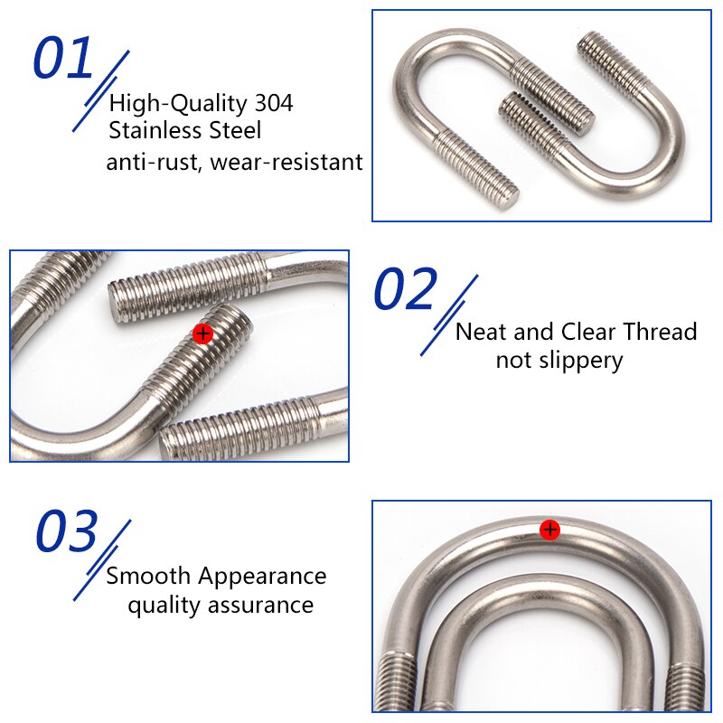 Stainless Steel 304 U-shaped Bolt M6 M8 U Style Screw Buckle Bolts Construction and Installation Solid Fastener